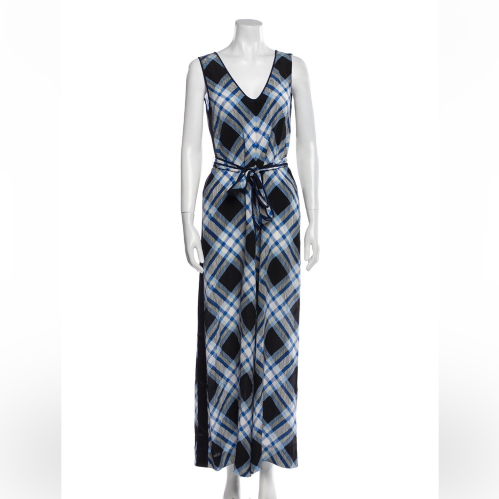 Diane von Furstenberg Silk Plaid Print Jumpsuit